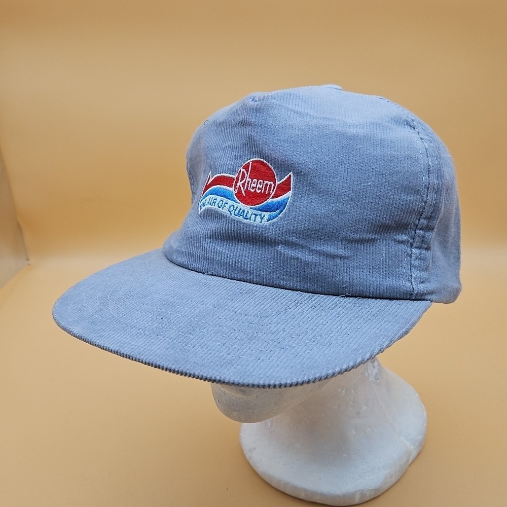 Vintage Rheem Corduroy Hat Cap Snapback Made In USA Gray The Air Of Quality